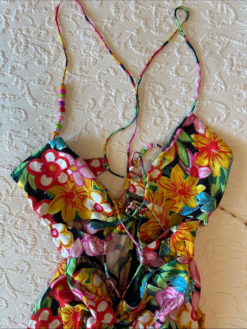 NWT For Love & Lemons Mallory Lace-up Floral Maxi Dress, Small - Picture 2 of 9